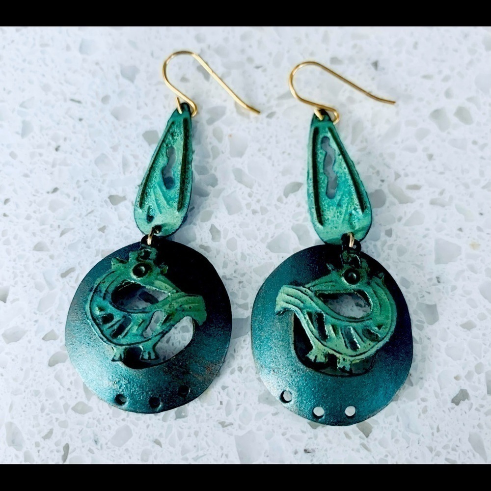 Bird Dangle Earrings Green Tribal Afrocentric